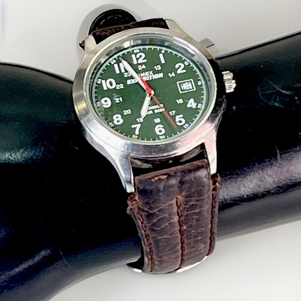 Timex Expedition Mens Watch 36mm Green Dial Leather Indiglo Date *Needs Battery - Picture 4 of 13